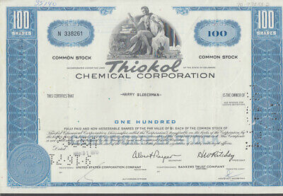 Thiokol Chemical Corporation 100-share Stock Certificate 1970