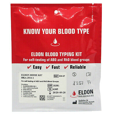 1 X Blood Type Test Kit - Group Tests  - Eldoncard Testing - A,b,o,ab & Rhesus D